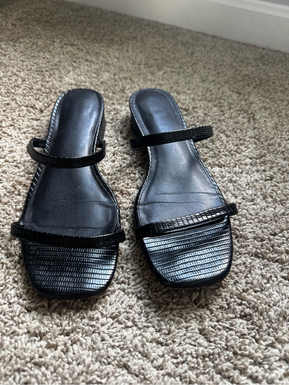 Express Black Double-Strap Square-Toe Slide Sandals
